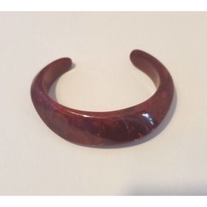 Asymmetrically Carved, Deep Reds & White Marbled, Bakelite Cuff Bracelet